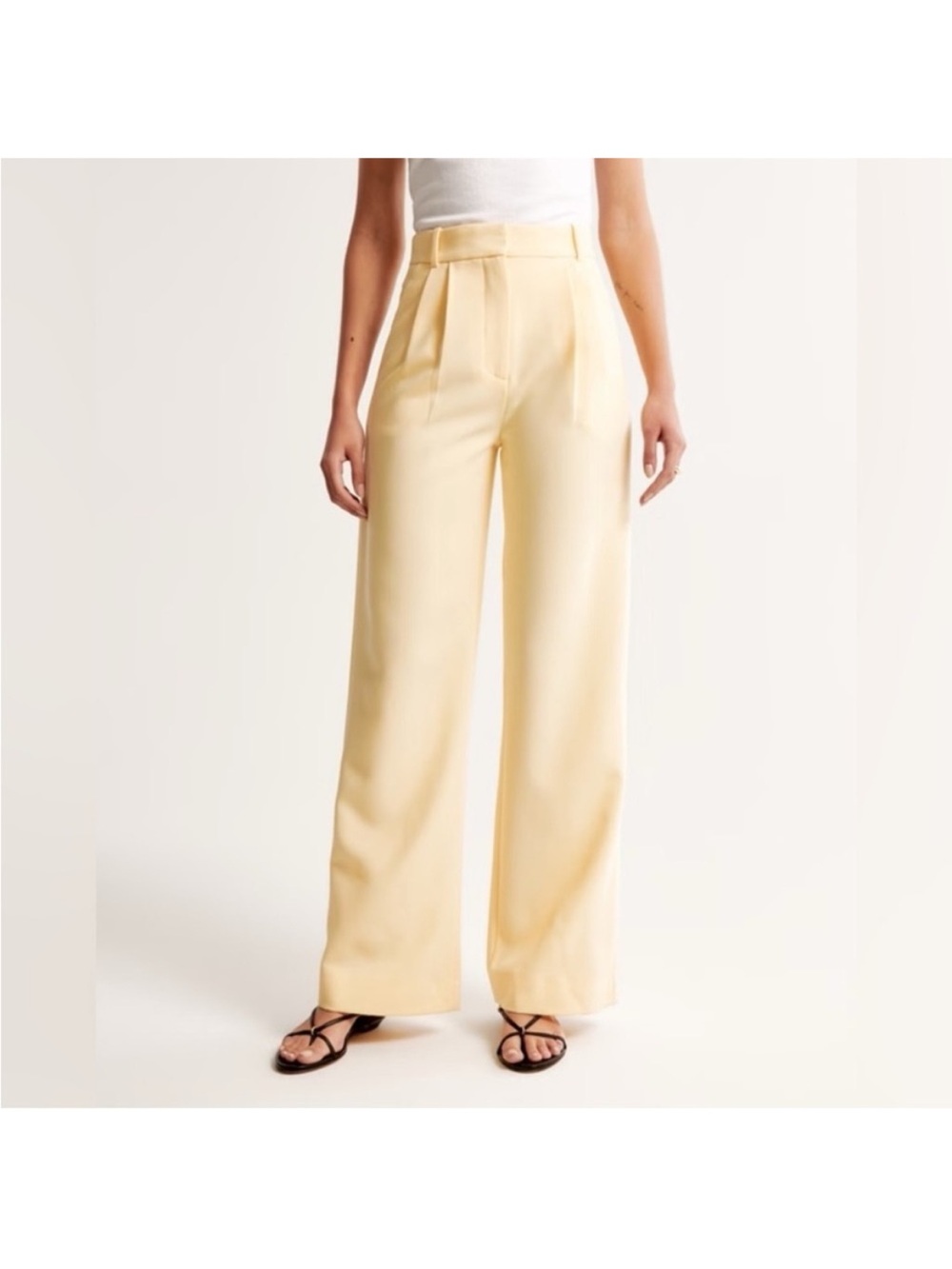 Abercrombie & Fitch Pale Yellow Wide-Leg Trousers